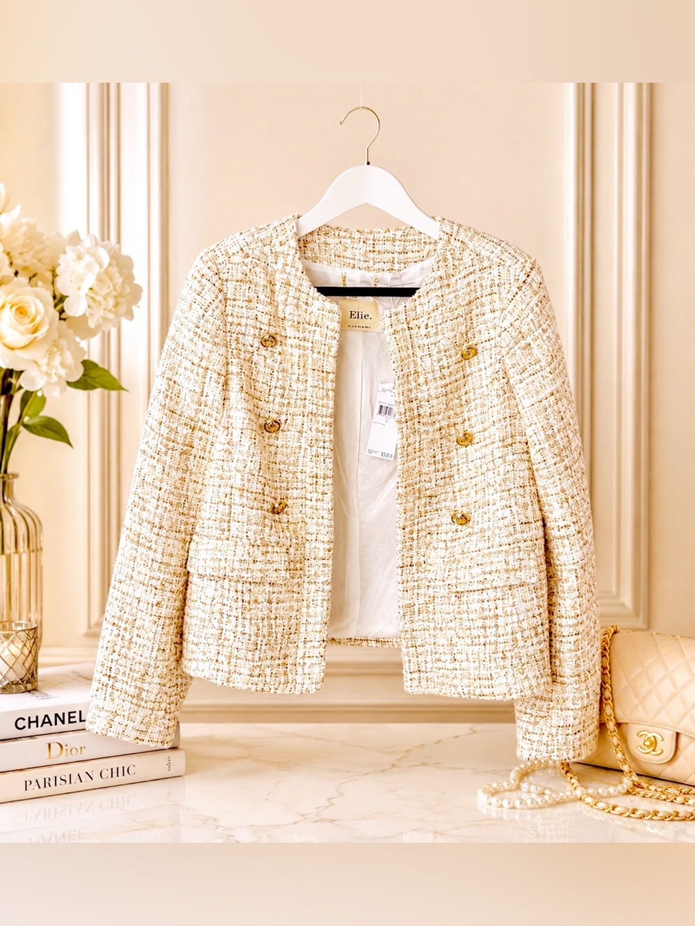ELIE TAHARI JACKET Neutrals and Metallic Combo NWT